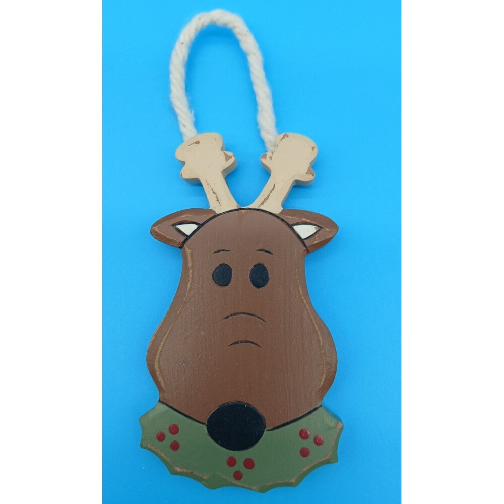 Wooden Hand Painted Reindeer Christmas Decoration Vintage